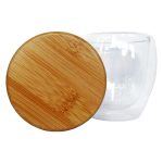 Vaso de vidrio doble pared con tapa de bamboo M7 - Imagen 3