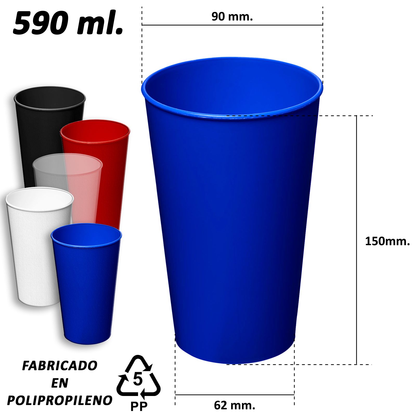 m151_azul_portada.jpg Vaso Plástico Reutilizable Liso M151 - Imagen 1