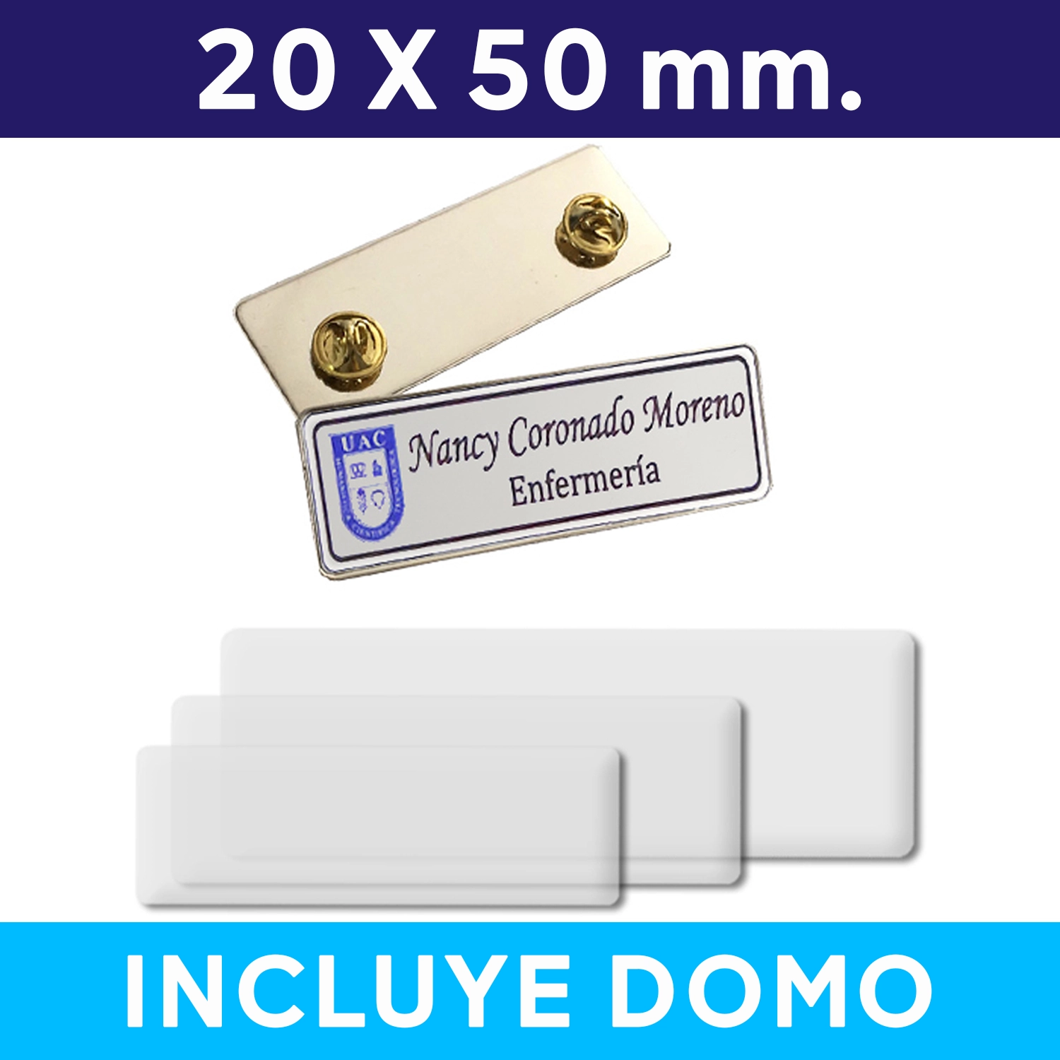 Piocha Placa con Broche 20X50 Piocha Placa con Broche 20X50 mm.+ Domo (Pins) - Imagen 1